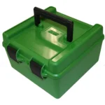 MTM Deluxe R-100 Series Rifle Ammo Box green hard box with black handle and dual latches