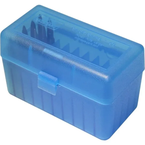 Mtm Molded Products Company MTM Case-Gard R-50 Series Rifle Ammo Box .223/.270 WSSM/.460/.500 S&W 50 Rounds Clear Blue