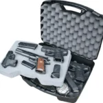 MTM Snap-Latch Four Pistol Case, open black case with handle, egg-crate foam and fitted interior