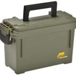 Plano Element Proof Ammo Box, olive drab front view with black handle and side latches