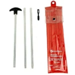 Kleenbore All Gauge Aluminum Shotgun Rod Set, silver rod sections beside red storage sleeve