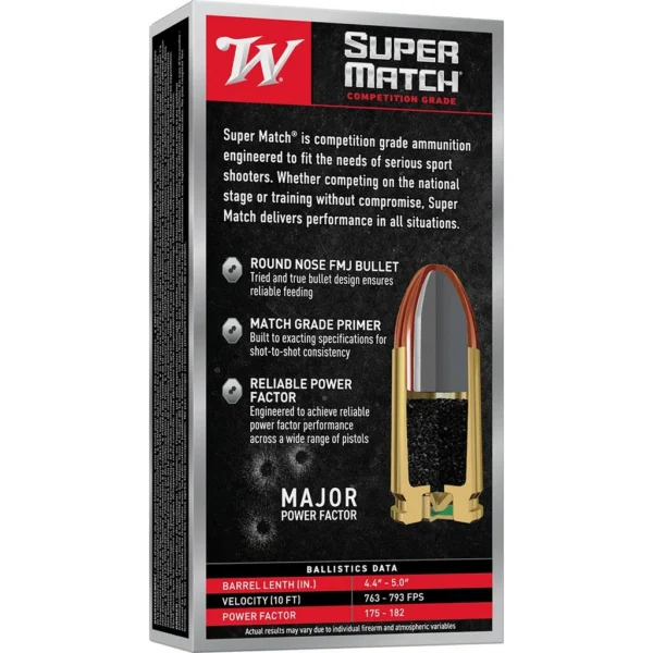 Winchester Ammunition Winchester Super Match Handgun Ammunition 45 Auto 230gr FMJ 805 fps 50/ct