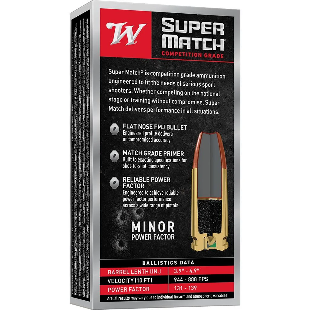 primary-23655 Winchester Ammunition Winchester Super Match handgun Ammunition 9mm Luger 147gr FMJ 942fps 50/ct