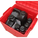 MTM Reloading Powder Storage PK-12 Powder Keg, open red crate holding black bottles