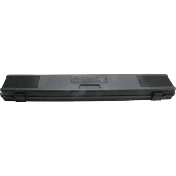 MTM Crossbow Bolt Case, top view of long black hard case with molded handle and latches