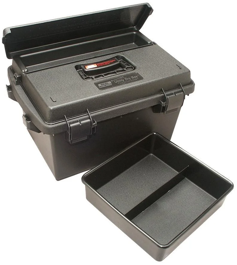 primary-23681 MTM Sportsmen's Plus Utility Dry Box, black box open with removable tray