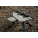 MTM High-Low Shooting Table Dark Earth, outdoor angled view with tabletop and seat