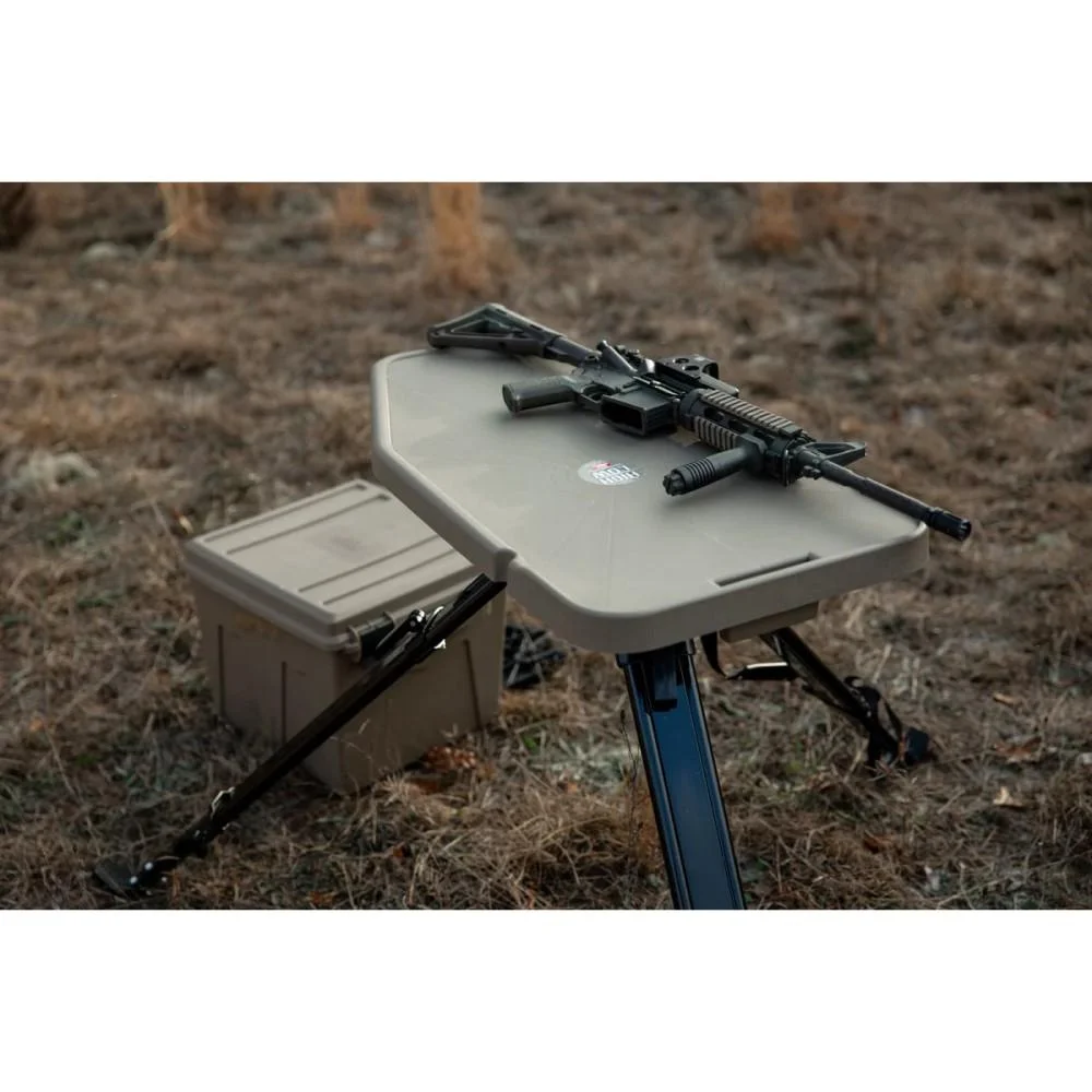 primary-23691 MTM High-Low Shooting Table Dark Earth, outdoor angled view with tabletop and seat