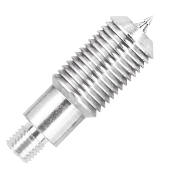 primary-23695 KleenBore Aluminum Cleaning Jag, silver angled view with threaded base, ribbed body and pointed tip
