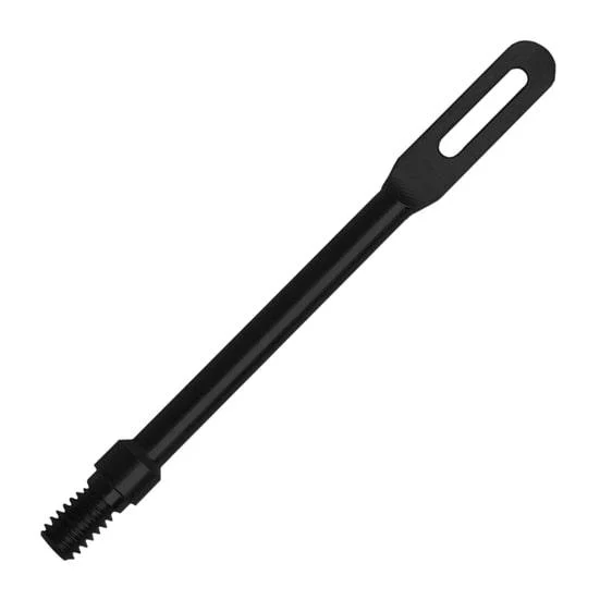primary-23705 KleenBore Steel Patch Holder, angled view of black rod attachment with slotted tip and threaded end