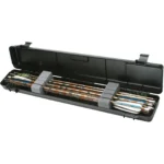 MTM Ultra Compact Arrow Case, open black case holding arrows secured by interior straps