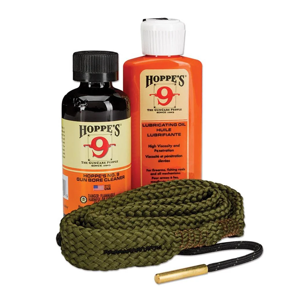 primary-23738 Hoppe's 1.2.3. Done Shotgun Cleaning Kit, two bottles, green cord and brass tip