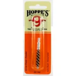 Hoppe's Nylon/Tynex Brush, black spiral brush in orange retail packaging, front view