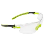 Allen ULTRX Keen Youth Safety Glasses, angled view with clear lenses and lime green arms