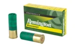 Remington REM EXP, green and yellow ammunition box with two green shotshells