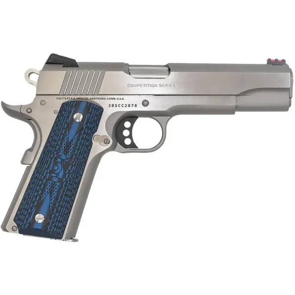 Colt Manufacturing Colt 1911 Competition Handgun .38 Super 9rd Magazine 5" Barrel Stainless with Blue Grip