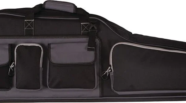 The Allen Company GEARFIT MOA black and grey scoped rifle case, side view with pockets