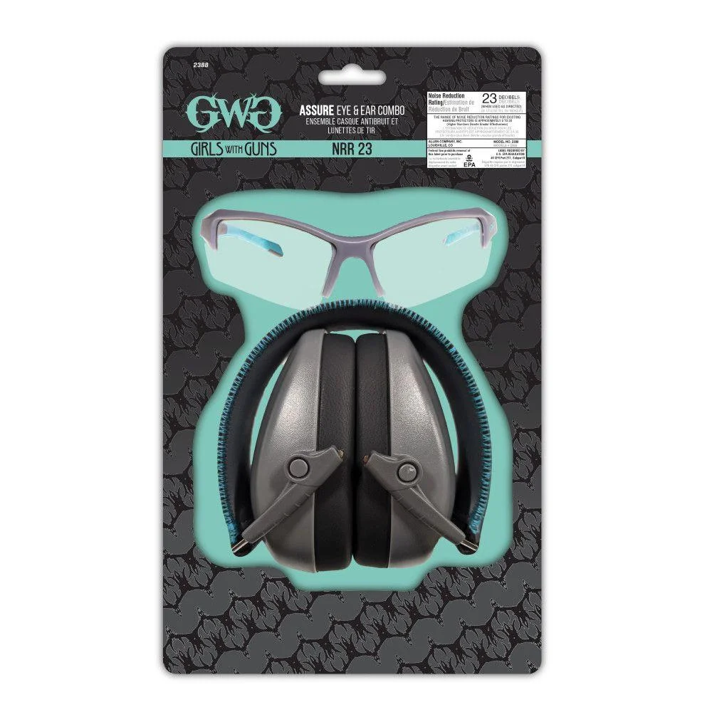 primary-23877 The Allen Company Inc. Allen Girls With Guns Assure Protective Safety Glasses & Earmuffs Combo Set Gray/Teal/Black NRR - 23dB