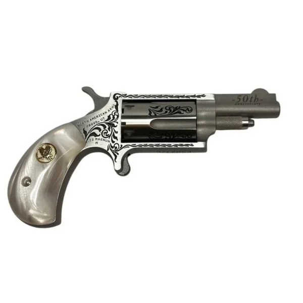 North American Arms NAA 50th Anniversary Stainless Steel Handgun .22 WMR 5rd Capacity 1.625" Barrel White Pearl Grip Limited