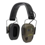 Allen ULTRX Bionic Fuse Ion ear muffs, angled olive and black view with padded headband