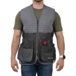 Allen Competitor Shooting Vest, grey and black vest worn in front view with large pockets