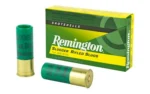 Remington REM SLGR green shells beside green and yellow ammunition box, front view