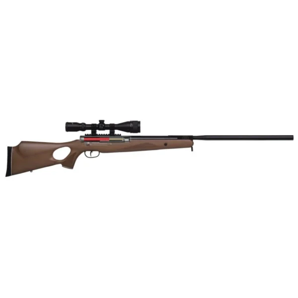 Crosman Benjamin Trail XL Magnum Wood air rifle, right-side view with brown stock and scope