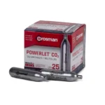 Crosman Powerlet CO2 Cartridges, red and white box with two silver cartridges in front