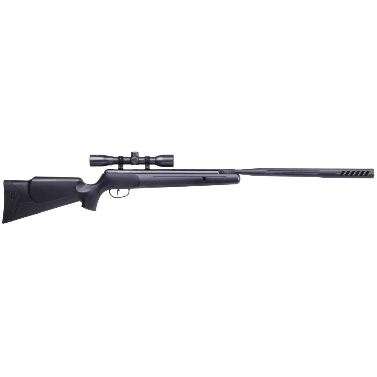 primary-24227 Crosman Benjamin Prowler NP air rifle, black right-side view with mounted scope