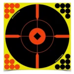 Birchwood Casey Shoot-N-C Bull's Eye BMW Targets, front view with black and orange bull's-eye