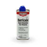 Birchwood Casey Barricade Rust Protection, silver spout can front view with blue cap
