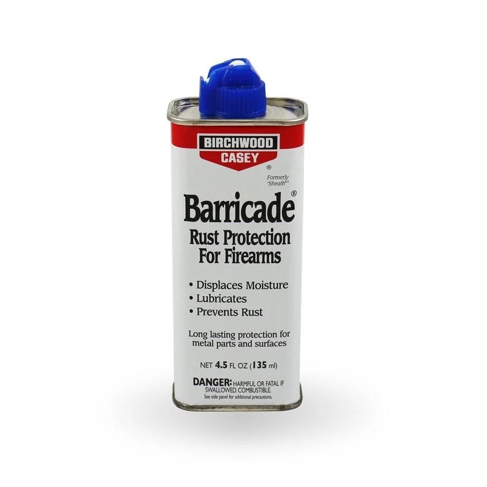 primary-24300 Birchwood Casey Barricade Rust Protection, silver spout can front view with blue cap