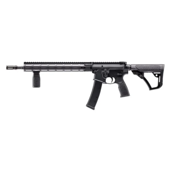 Daniel Defense DD PCC Rifle, black right-side view with magazine, foregrip and adjustable stock