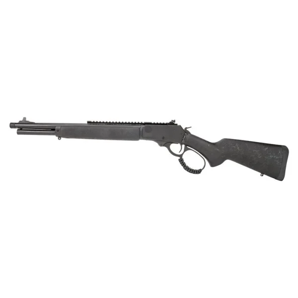 ROSSI R95 TRIPLE BLK black lever-action rifle, left side view with rail and loop lever