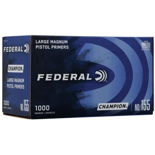 Federal Premium Champion primer box, front view in blue and black packaging