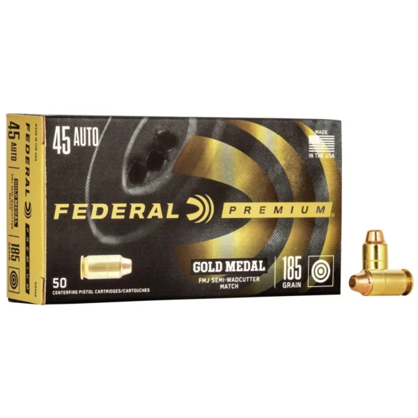 Federal Cartridge Co. Federal Premium Gold Medal Handgun Ammunition .45 ACP 185gr FMJ 770 fps 50/ct