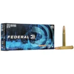Federal Power-Shok Rifle Ammunition, blue and black box with two brass cartridges
