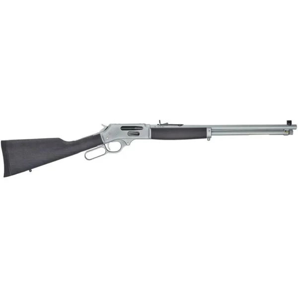 Henry All-Weather Lever Action Side Gate rifle, right-side view in black and silver