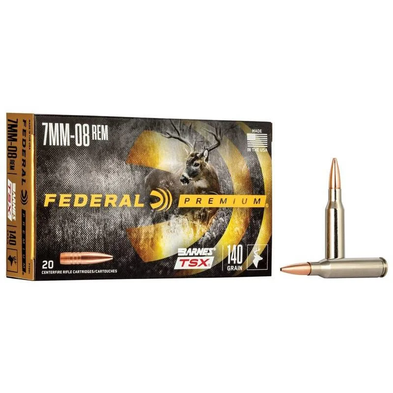 primary-24578 Federal Barnes TSX rifle ammunition, black retail box with two brass cartridges beside it