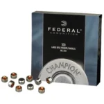 Federal Premium Champion Centerfire Primers Large Rifle black box with loose primers in front
