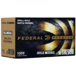 Federal Premium Gold Medal Centerfire Primers, front view of black and gold retail box