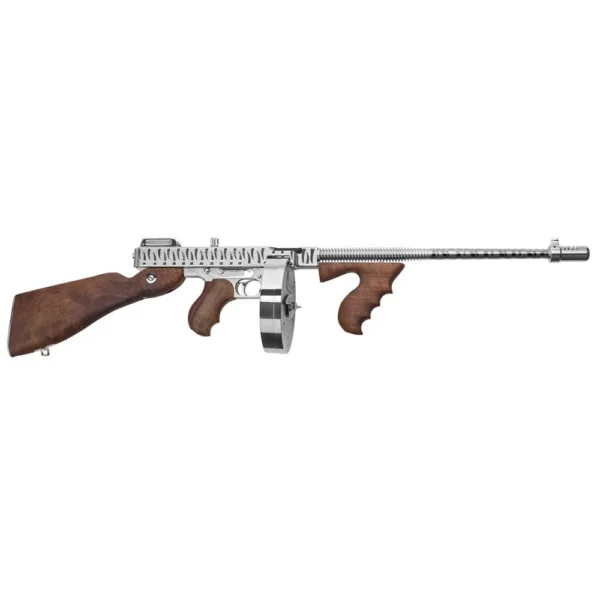 Kahr Arms Auto-Ordnance 1927A-1 Deluxe Carbine, left side with silver metal, wood furniture and drum