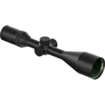 Bushnell Trophy R5 rifle scope, black angled view with large objective and adjustment turrets