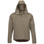 Leupold Frost Trail Softshell Jacket, ash green front view with hood and zippered front