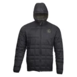 Leupold Quick Thaw Insulated Jacket, black front view with hood, zipper and quilted panels