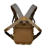 Leupold Pro Guide Binocular Harness 2, tan rear view with crossed straps and mesh pouch