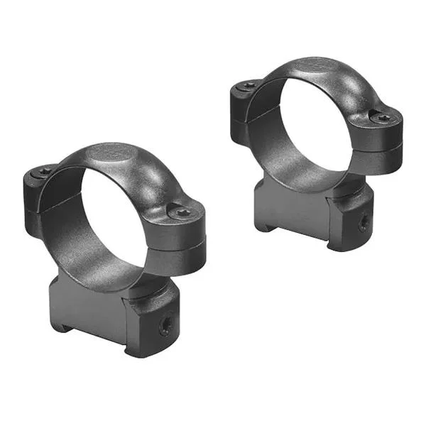 Leupold & Stevens Inc. RM CZ 550, two matte black scope rings in angled front views