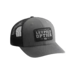 Leupold Established 1907 Trucker Hat, grey front view with black mesh back and logo patch