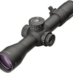 Leupold Mark 5HD rifle scope in matte black, angled front view with adjustment turrets