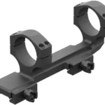 Leupold Mark IMS Integral Mounting System, black angled view with two rings and rail clamps